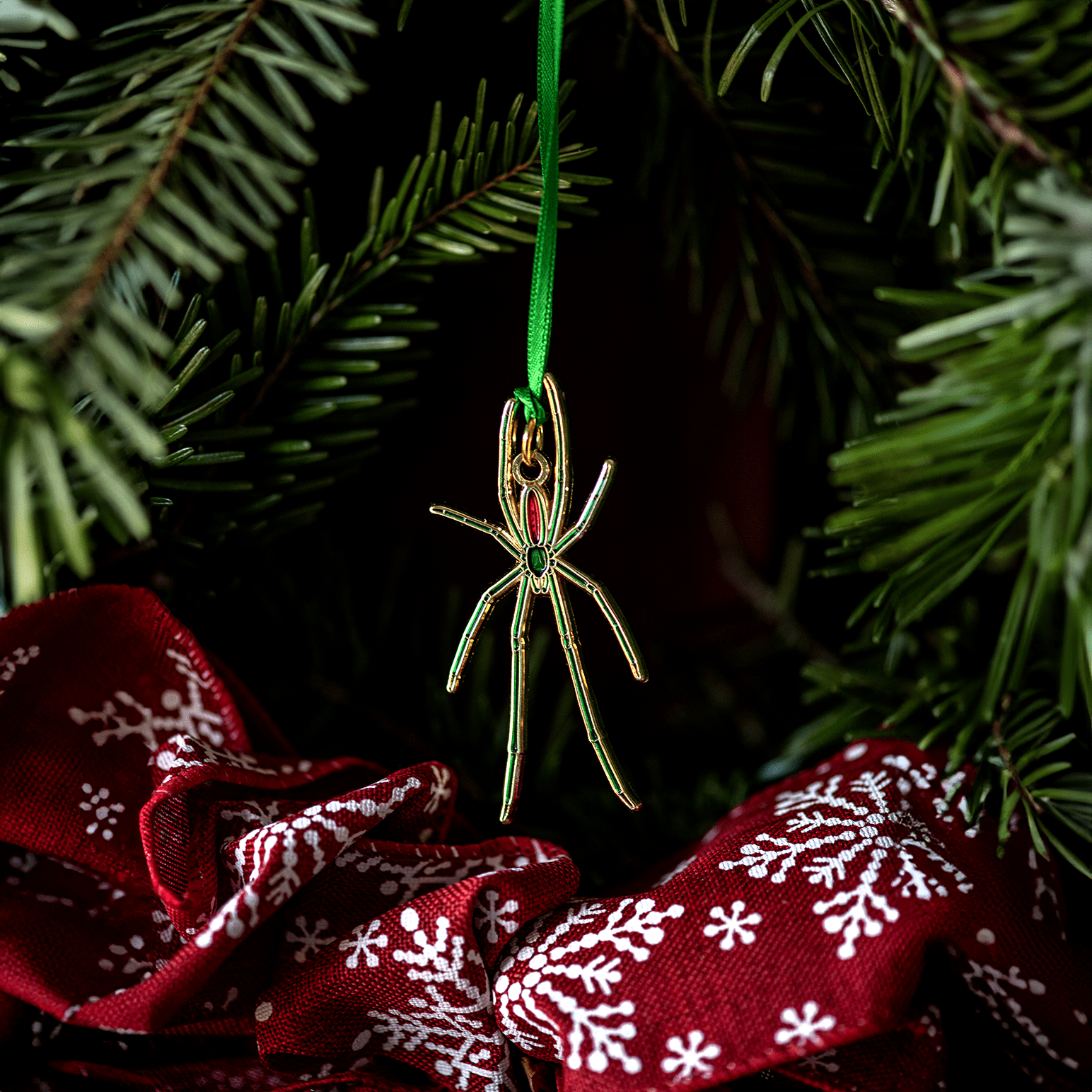 Green Long - jawed Orbweaver Enamel Ornament by The Roving House