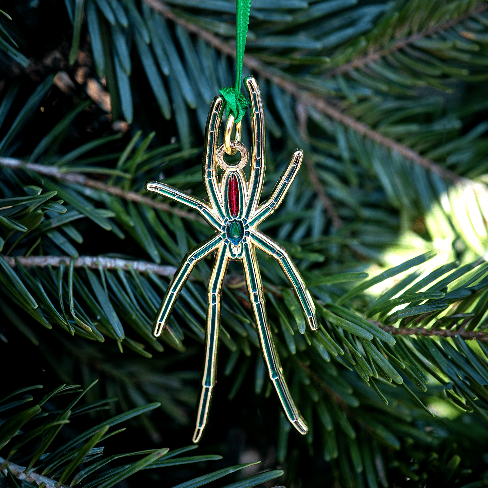 Green Long - jawed Orbweaver Enamel Ornament by The Roving House