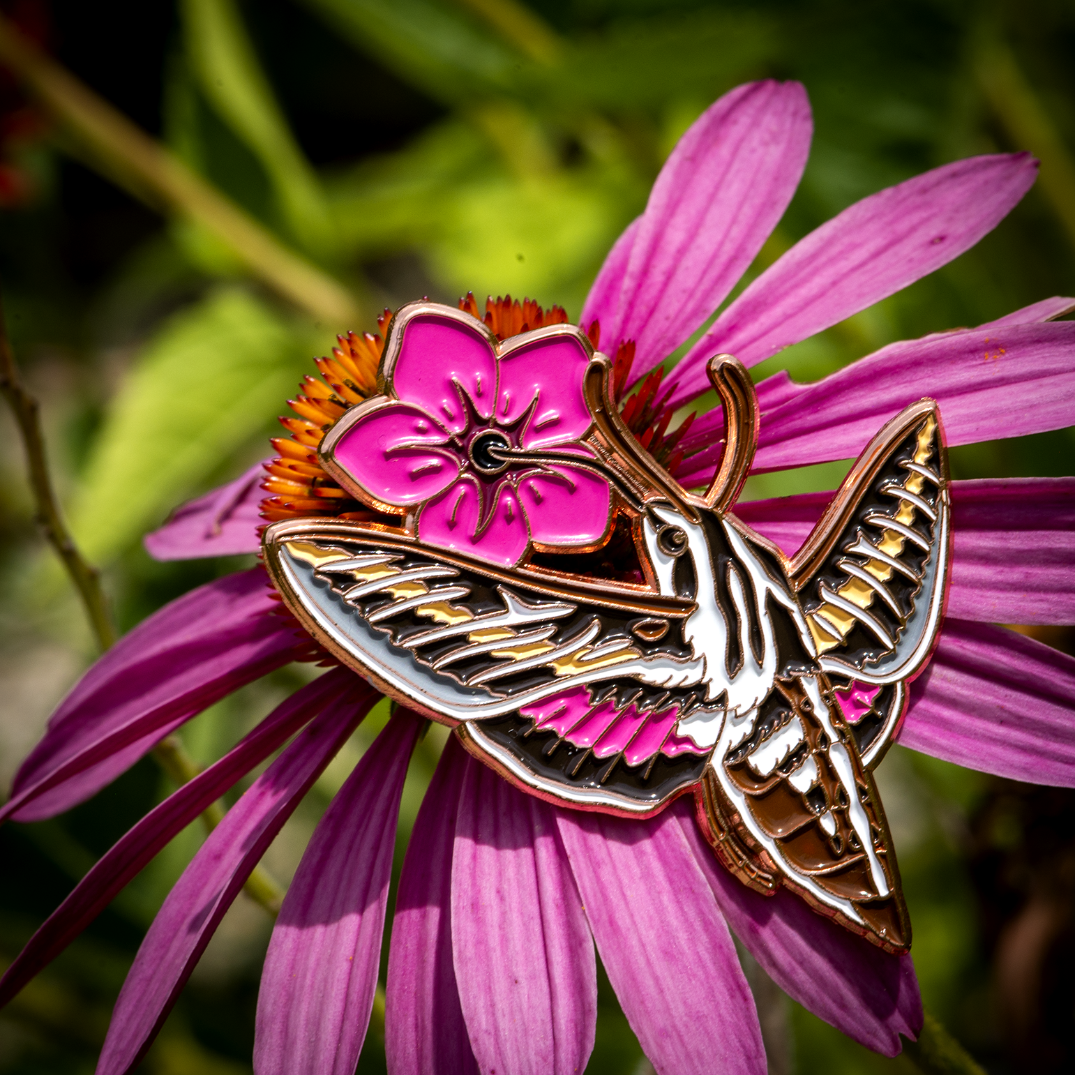 Sphinx Moth & Flower Enamel Pin
